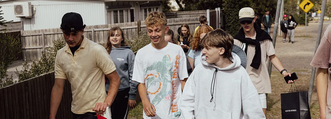 Youth students walking together outdoors